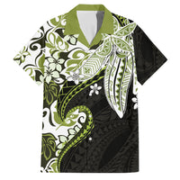 Monstera Plumeria Flowers Olive Green Family Matching Puletasi and Hawaiian Shirt Polynesian Pattern