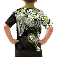 Monstera Plumeria Flowers Olive Green Family Matching Tank Maxi Dress and Hawaiian Shirt Polynesian Pattern