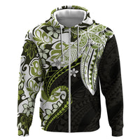 Monstera Plumeria Flowers Olive Green Hoodie Polynesian Pattern LT01 Zip Hoodie Green - Polynesian Pride