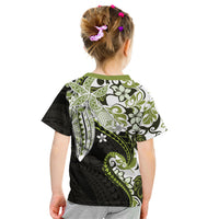 Monstera Plumeria Flowers Olive Green Kid T Shirt Polynesian Pattern LT01 - Polynesian Pride