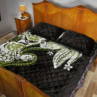 Monstera Plumeria Flowers Olive Green Quilt Bed Set Polynesian Pattern