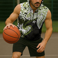 Monstera Plumeria Flowers Olive Green Sleeveless Zip Hoodie Polynesian Pattern LT01 - Polynesian Pride
