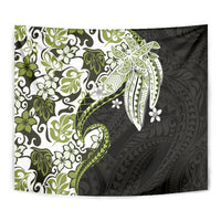 Monstera Plumeria Flowers Olive Green Tapestry Polynesian Pattern