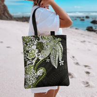 Monstera Plumeria Flowers Olive Green Tote Bag Polynesian Pattern