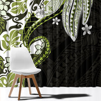 Monstera Plumeria Flowers Olive Green Window Curtain Polynesian Pattern
