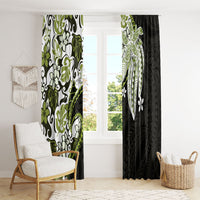 Monstera Plumeria Flowers Olive Green Window Curtain Polynesian Pattern