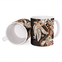 Monstera Plumeria Flowers Orange Ceramic Mug Polynesian Pattern