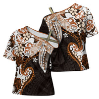 Monstera Plumeria Flowers Orange Cross Shoulder Shirt Polynesian Pattern