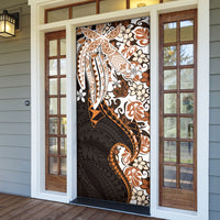 Monstera Plumeria Flowers Orange Door Cover Polynesian Pattern
