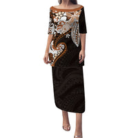 Monstera Plumeria Flowers Orange Family Matching Puletasi and Hawaiian Shirt Polynesian Pattern