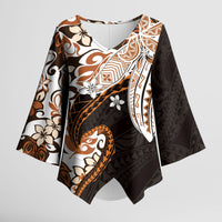 Monstera Plumeria Flowers Orange Kimono Sleeve Blouse Polynesian Pattern