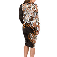 Monstera Plumeria Flowers Orange Long Sleeve Bodycon Dress Polynesian Pattern LT01 - Polynesian Pride