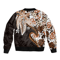 Monstera Plumeria Flowers Orange Sleeve Zip Bomber Jacket Polynesian Pattern