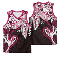 Monstera Plumeria Flowers Pink Basketball Jersey Polynesian Pattern