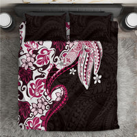 Monstera Plumeria Flowers Pink Bedding Set Polynesian Pattern