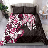 Monstera Plumeria Flowers Pink Bedding Set Polynesian Pattern