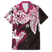 Monstera Plumeria Flowers Pink Family Matching Long Sleeve Bodycon Dress and Hawaiian Shirt Polynesian Pattern