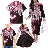 Monstera Plumeria Flowers Pink Family Matching Off The Shoulder Long Sleeve Dress and Hawaiian Shirt Polynesian Pattern