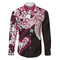 Monstera Plumeria Flowers Pink Family Matching Off Shoulder Maxi Dress and Hawaiian Shirt Polynesian Pattern