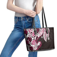 Monstera Plumeria Flowers Pink Leather Tote Bag Polynesian Pattern LT01 - Polynesian Pride