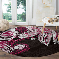 Monstera Plumeria Flowers Pink Round Carpet Polynesian Pattern