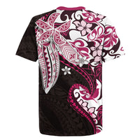 Monstera Plumeria Flowers Pink Rugby Jersey Polynesian Pattern