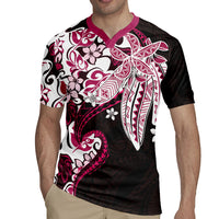 Monstera Plumeria Flowers Pink Rugby Jersey Polynesian Pattern