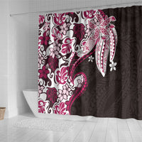 Monstera Plumeria Flowers Pink Shower Curtain Polynesian Pattern
