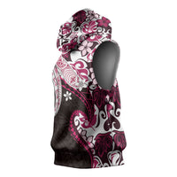 Monstera Plumeria Flowers Pink Sleeveless Hoodie Polynesian Pattern