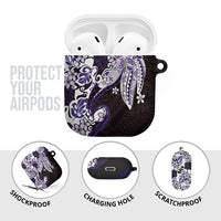 Monstera Plumeria Flowers Purple AirPods Case Polynesian Pattern
