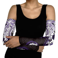 Monstera Plumeria Flowers Purple Arm Sleeves Polynesian Pattern