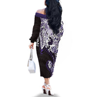 Monstera Plumeria Flowers Purple Family Matching Off The Shoulder Long Sleeve Dress and Hawaiian Shirt Polynesian Pattern