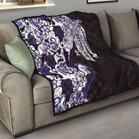 Monstera Plumeria Flowers Purple Quilt Polynesian Pattern
