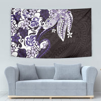 Monstera Plumeria Flowers Purple Tapestry Polynesian Pattern
