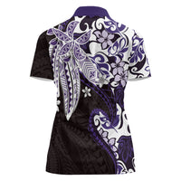 Monstera Plumeria Flowers Purple Women Polo Shirt Polynesian Pattern
