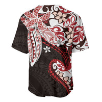 Monstera Plumeria Flowers Red Baseball Jersey Polynesian Pattern