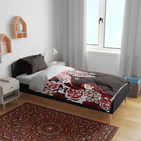 Monstera Plumeria Flowers Red Bedding Set Polynesian Pattern