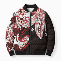 Monstera Plumeria Flowers Red Bomber Puffer Jacket Polynesian Pattern