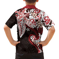 Monstera Plumeria Flowers Red Family Matching Long Sleeve Bodycon Dress and Hawaiian Shirt Polynesian Pattern