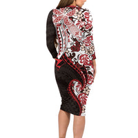 Monstera Plumeria Flowers Red Family Matching Long Sleeve Bodycon Dress and Hawaiian Shirt Polynesian Pattern