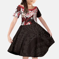 Monstera Plumeria Flowers Red Family Matching Short Sleeve Bodycon Dress and Hawaiian Shirt Polynesian Pattern