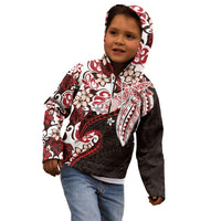 Monstera Plumeria Flowers Red Kid Hoodie Polynesian Pattern