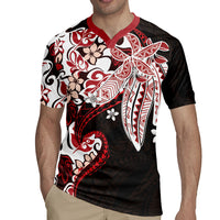 Monstera Plumeria Flowers Red Rugby Jersey Polynesian Pattern