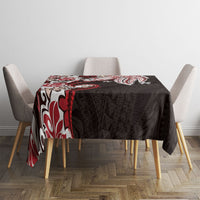 Monstera Plumeria Flowers Red Tablecloth Polynesian Pattern