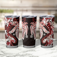 Monstera Plumeria Flowers Red Tumbler Cup Polynesian Pattern
