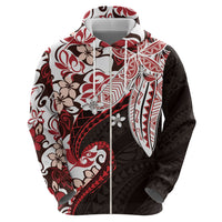 Monstera Plumeria Flowers Red Zip Hoodie Polynesian Pattern LT01 - Polynesian Pride