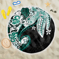 Monstera Plumeria Flowers Teal Beach Blanket Polynesian Pattern