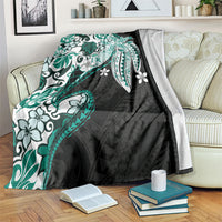 Monstera Plumeria Flowers Teal Blanket Polynesian Pattern