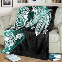 Monstera Plumeria Flowers Teal Blanket Polynesian Pattern