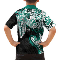 Monstera Plumeria Flowers Teal Family Matching Off Shoulder Maxi Dress and Hawaiian Shirt Polynesian Pattern